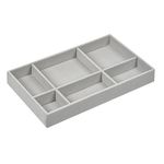 Ingrijire personala si Cosmetice - Machiaj - Portfarduri si genti cosmetice - Organizator bijuterii, 6 compartimente, suede, gri, 21 x 12.5 x 3cm - Infinity.ro