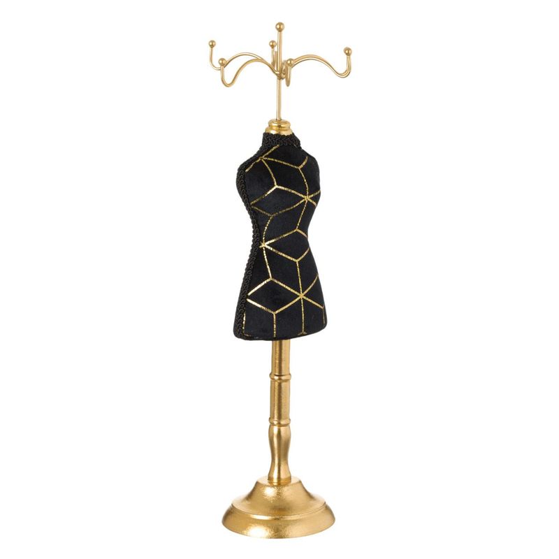 Fashion, accesorii si bijuterii - Femei - Bijuterii femei - Cutii bijuterii - Suport organizator bijuterii, model manechin, catifea negru, detalii aurii, diametru 9 cm, inaltime 31 cm - Infinity.ro