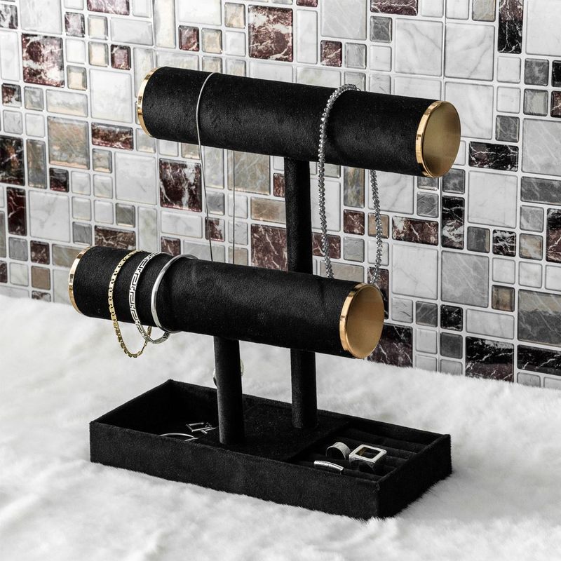 Fashion, accesorii si bijuterii - Femei - Bijuterii femei - Cutii bijuterii - Suport organizator bijuterii, model velvet, negru, dimensiuni 24 x 10x 27.5cm - Infinity.ro