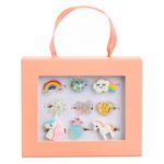 Fashion, accesorii si bijuterii - Copii - Accesorii copii - Bijuterii si ceasuri copii - Set inele, model unicorn, 9 bucati, multicolor, cutie roz pudra pentru copii - Infinity.ro