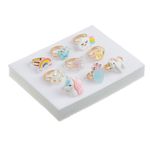 Fashion, accesorii si bijuterii - Copii - Accesorii copii - Bijuterii si ceasuri copii - Set inele, model unicorn, 9 bucati, multicolor, cutie roz pudra pentru copii - Infinity.ro
