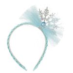 Fashion, accesorii si bijuterii - Femei - Accesorii femei - Accesorii pentru par femei - Coronita deghizare fete, cu coada tesatura, fundita tul, culoare ciel argintiu, cu glitter si piatra bleu - Infinity.ro