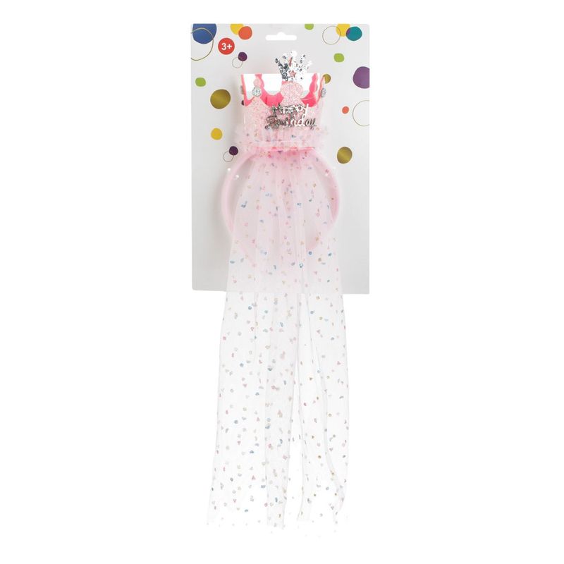 Fashion, accesorii si bijuterii - Copii - Accesorii copii - Accesorii pentru par copii - Coronita petrecere, model "happy birthday", roz argintiu, voal tul, 3+ ani - Infinity.ro