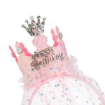 Fashion, accesorii si bijuterii - Copii - Accesorii copii - Accesorii pentru par copii - Coronita petrecere, model "happy birthday", roz argintiu, voal tul, 3+ ani - Infinity.ro