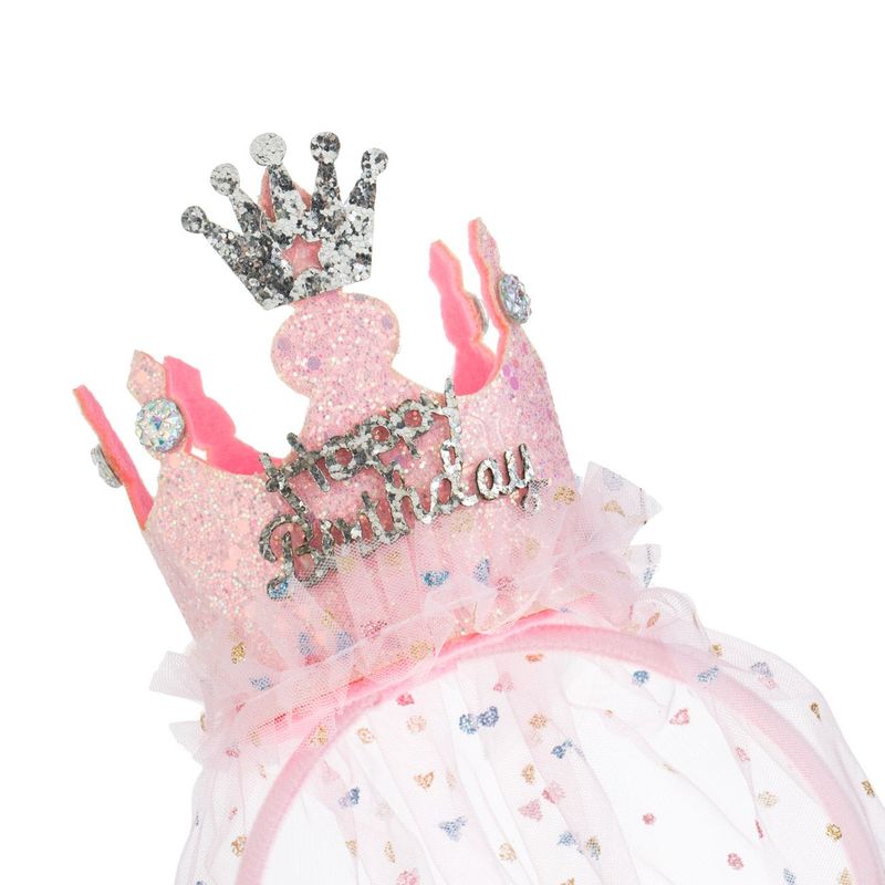 Fashion, accesorii si bijuterii - Copii - Accesorii copii - Accesorii pentru par copii - Coronita petrecere, model "happy birthday", roz argintiu, voal tul, 3+ ani - Infinity.ro