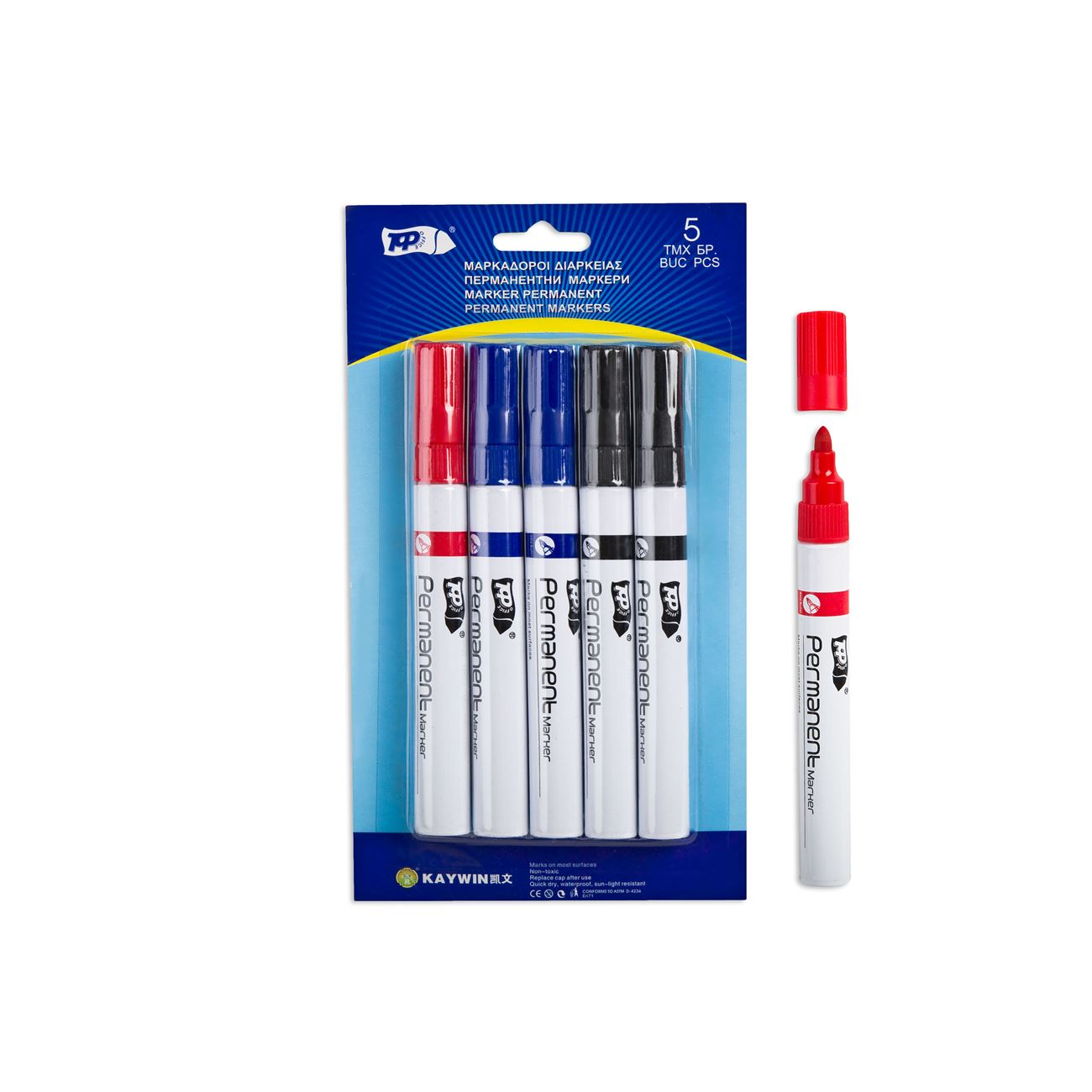 Set markere permanente, kaywin, multicolor, 5 bucati, varf gros