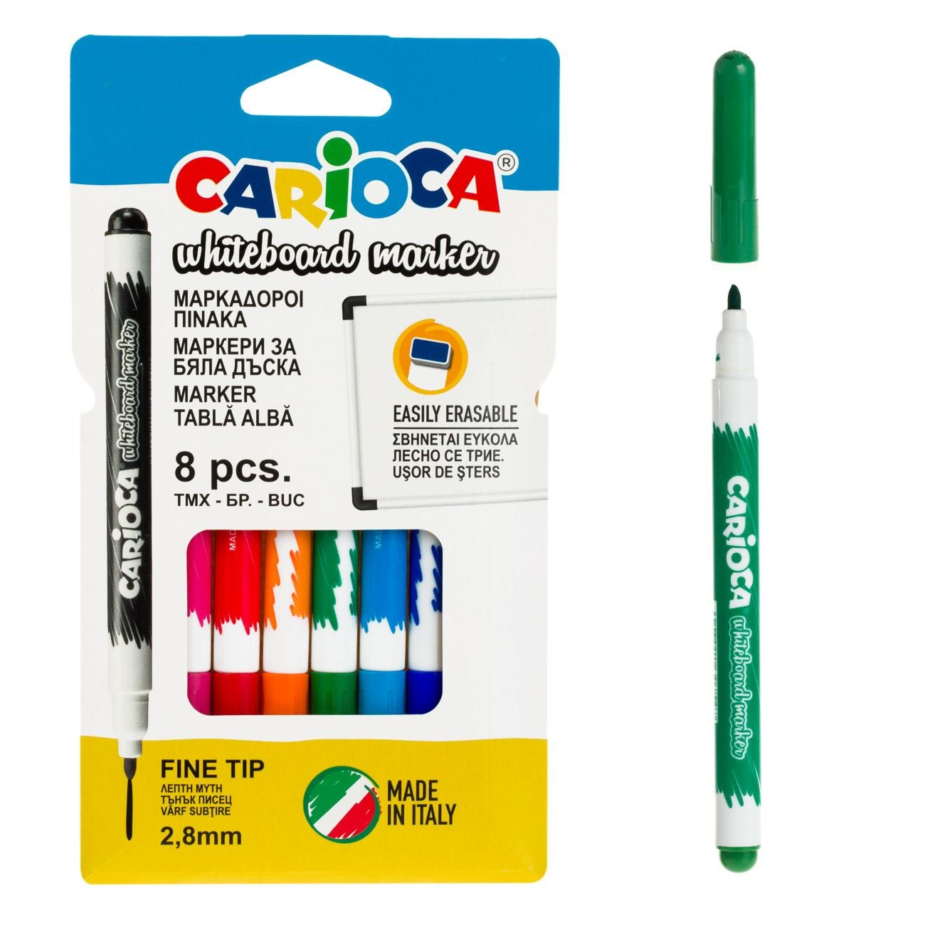 Set markere whiteboard, carioca, varf 2.8mm, multicolor, 8 bucati