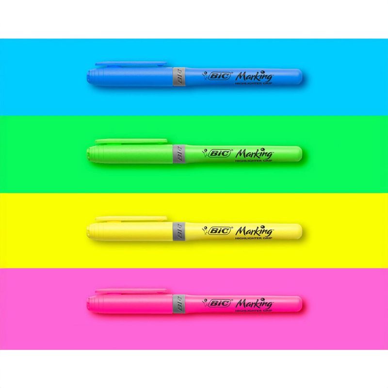 Carti si Birotica - Birotica - Instrumente de scris - Markere si carioci - Set evidentiatoare, bic, multicolor, 4 bucati, varf subtire, prindere cauciuc - Infinity.ro