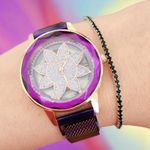 Fashion, accesorii si bijuterii - Femei - Bijuterii femei - Ceasuri femei - Set ceas casual de dama cu bratara inclusa, display analog, mecanism quartz, mov-burgundy, inchidere magnetica - Infinity.ro