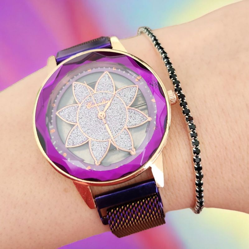 Fashion, accesorii si bijuterii - Femei - Bijuterii femei - Ceasuri femei - Set ceas casual de dama cu bratara inclusa, display analog, mecanism quartz, mov-burgundy, inchidere magnetica - Infinity.ro