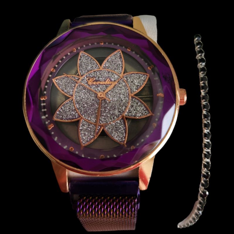 Fashion, accesorii si bijuterii - Femei - Bijuterii femei - Ceasuri femei - Set ceas casual de dama cu bratara inclusa, display analog, mecanism quartz, mov-burgundy, inchidere magnetica - Infinity.ro