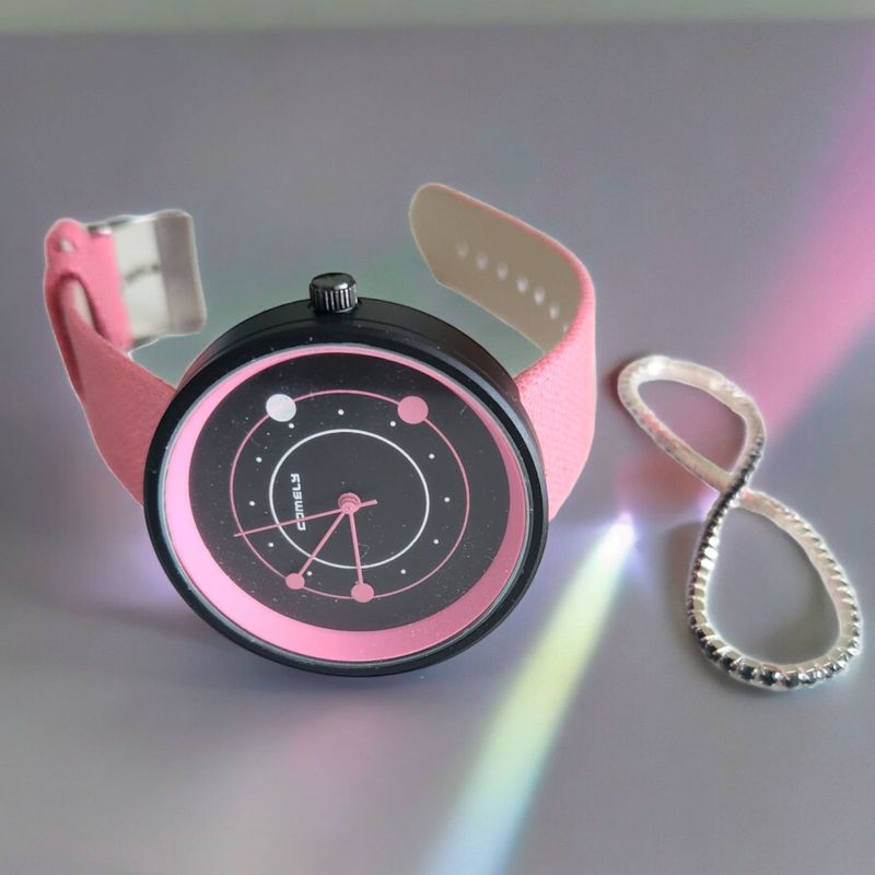 Fashion, accesorii si bijuterii - Femei - Bijuterii femei - Ceasuri femei - Set ceas casual de dama cu bratara inclusa, display analog, mecanism quartz, roz-negru - Infinity.ro