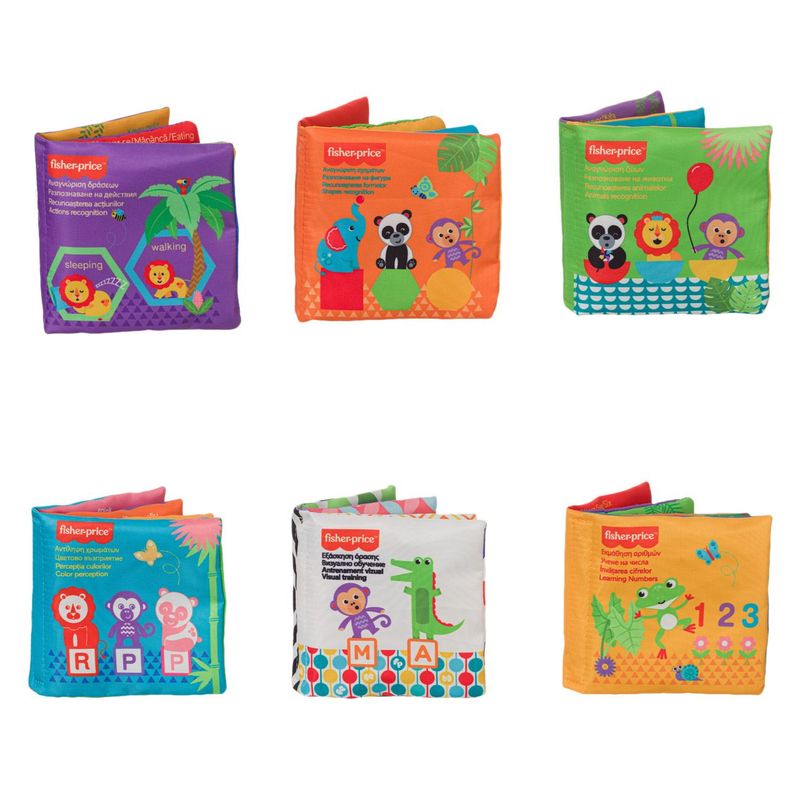 Carti si Birotica - Carti - Carti pentru copii - Carti pentru bebelusi - Set carti textile, fisher price, 6 bucati, dezvoltare vizuala, recunoastere forme, multicolor - Infinity.ro