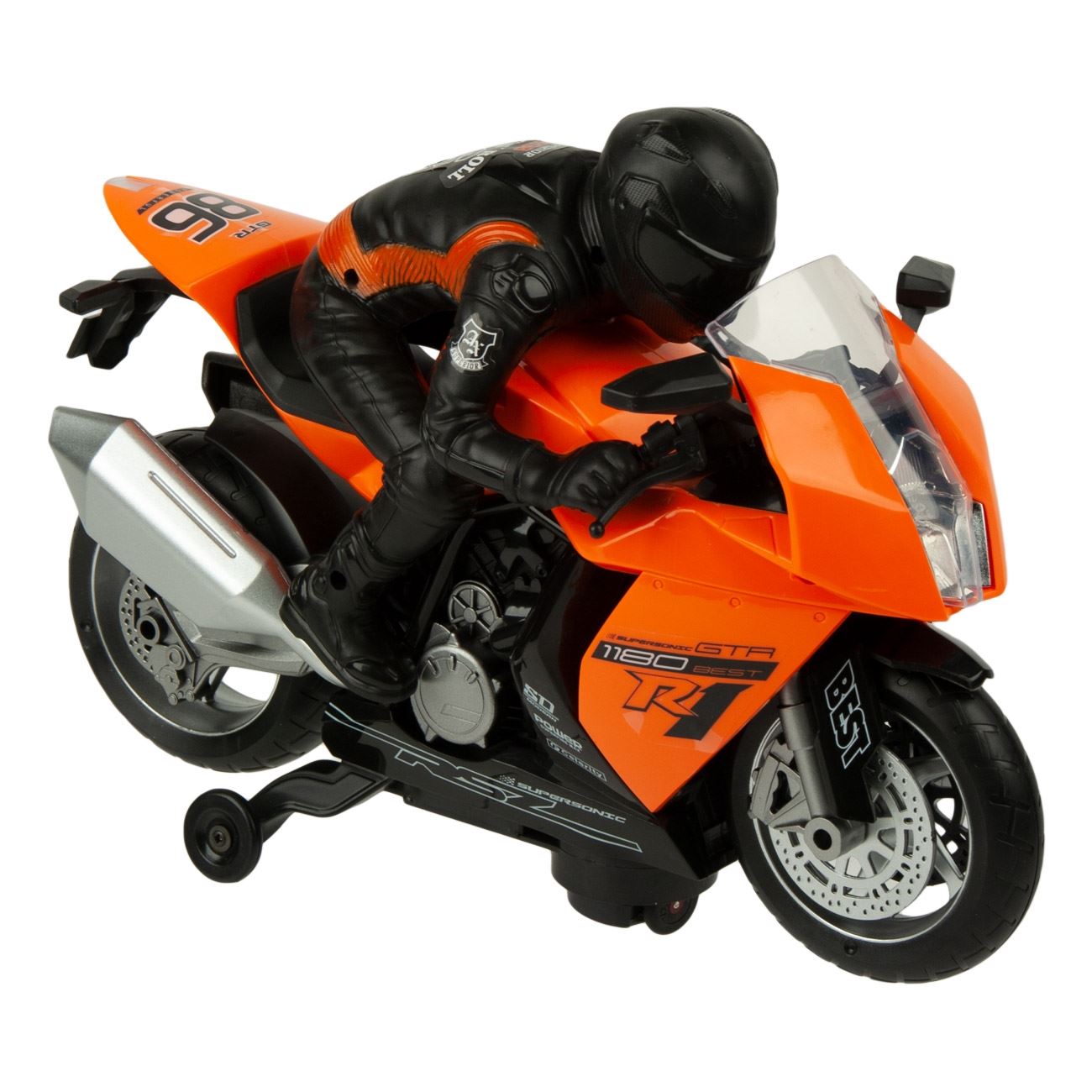 Motocicleta jucarie, model rotativ, sunete, lumini, bump&go, orange