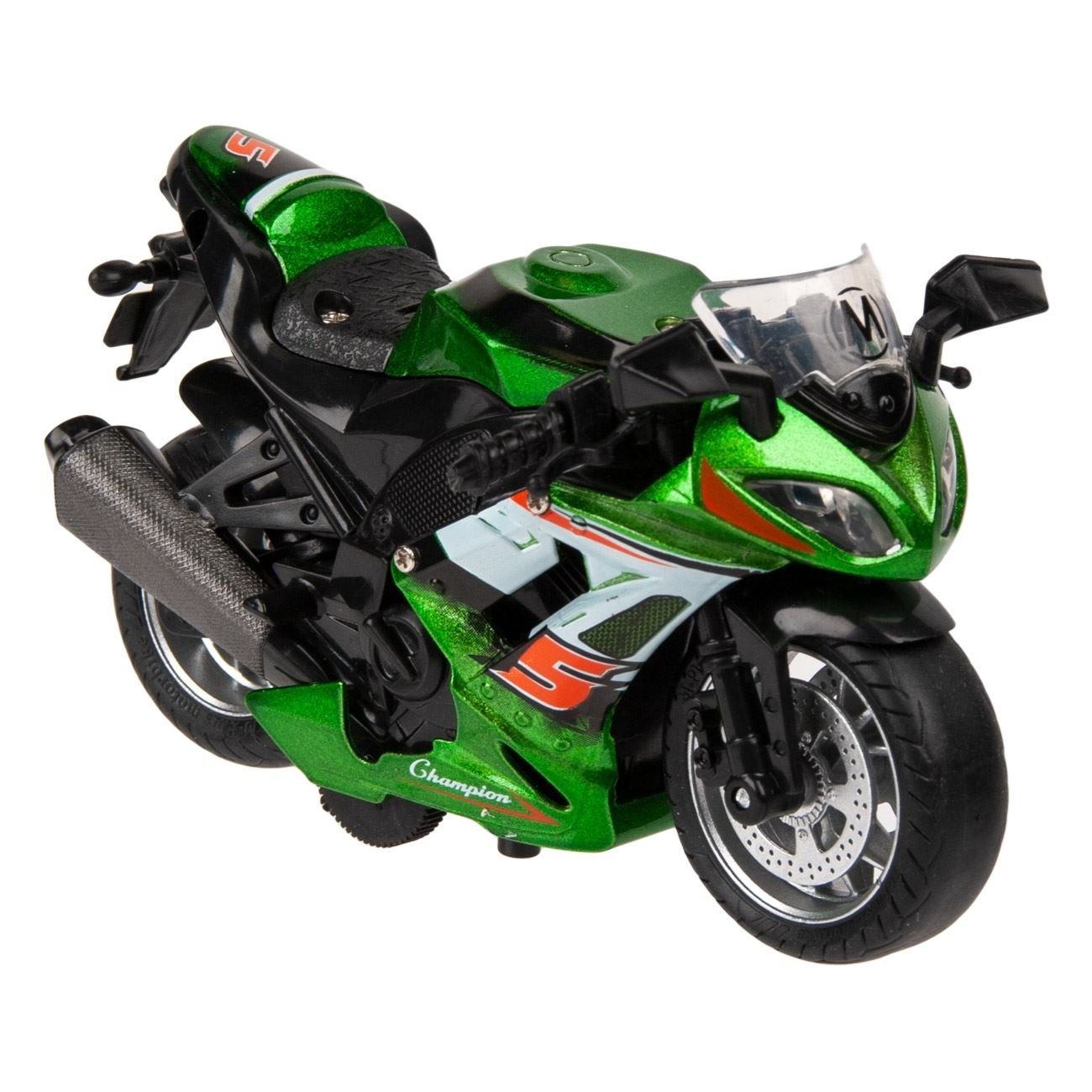 Motocicleta jucarie die cast, model 1:14, sunet si lumina, culoare verde, metal si plastic