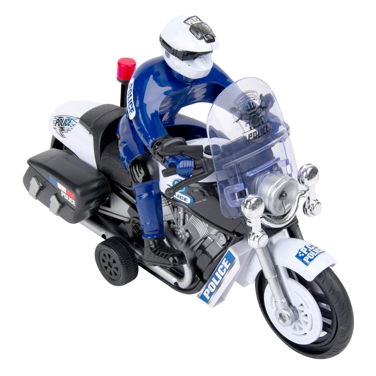 Motocicleta jucarie, model politie, cu sofer, functionare cu baterii, multicolor, 3+ ani