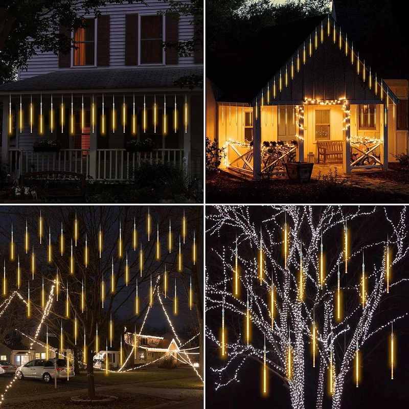 Casa si Gradina - Decoratiuni - Decoratiuni de sezon - Set cu 2 Instalatii Luminoase Craciun cu 8 Meteori, 4m Lungime Instalatie, 80 cm Lungime Meteor Rece - Infinity.ro