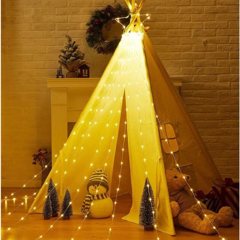 Casa si Gradina - Decoratiuni - Decoratiuni de sezon - Instalatie Solara de Craciun, Tip Perdea cu Stea, 350 LED-uri, IP44, Exterior/Interior, 3.5m - Infinity.ro