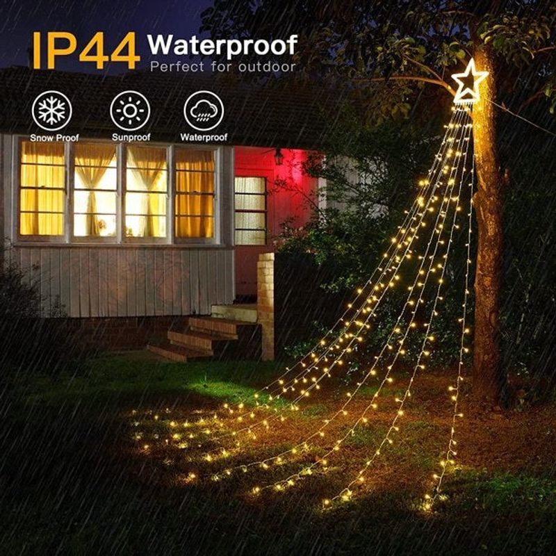 Casa si Gradina - Decoratiuni - Decoratiuni de sezon - Instalatie Solara de Craciun, Tip Perdea cu Stea, 350 LED-uri, IP44, Exterior/Interior, 3.5m - Infinity.ro