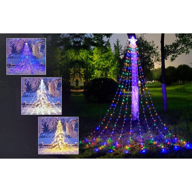 Casa si Gradina - Decoratiuni - Decoratiuni de sezon - Instalatie Solara de Craciun, Tip Perdea cu Stea, 350 LED-uri, IP44, Exterior/Interior, 3.5m - Infinity.ro