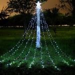 Casa si Gradina - Decoratiuni - Decoratiuni de sezon - Instalatie Solara de Craciun, Tip Perdea cu Stea, 350 LED-uri, IP44, Exterior/Interior, 3.5m - Infinity.ro