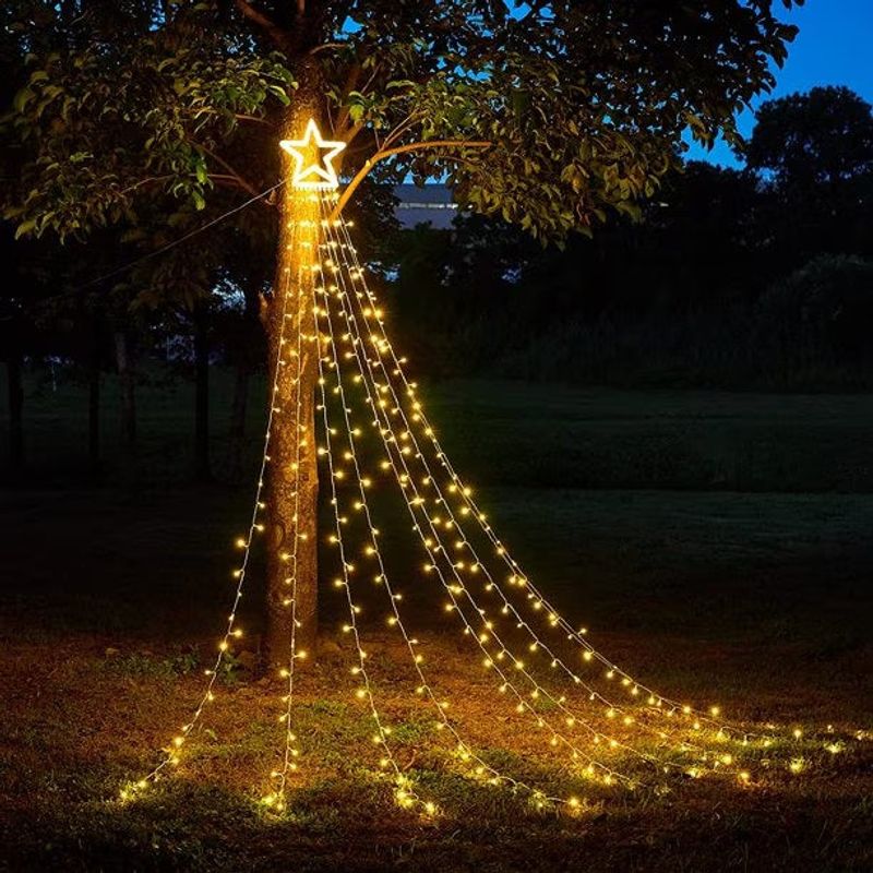 Casa si Gradina - Decoratiuni - Decoratiuni de sezon - Instalatie Solara de Craciun, Tip Perdea cu Stea, 350 LED-uri, IP44, Exterior/Interior, 3.5m - Infinity.ro