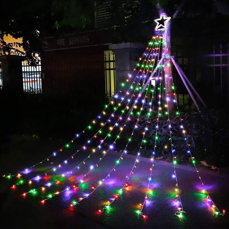 Casa si Gradina - Decoratiuni - Decoratiuni de sezon - Instalatie Solara de Craciun, Tip Perdea cu Stea, 350 LED-uri, IP44, Exterior/Interior, 3.5m - Infinity.ro