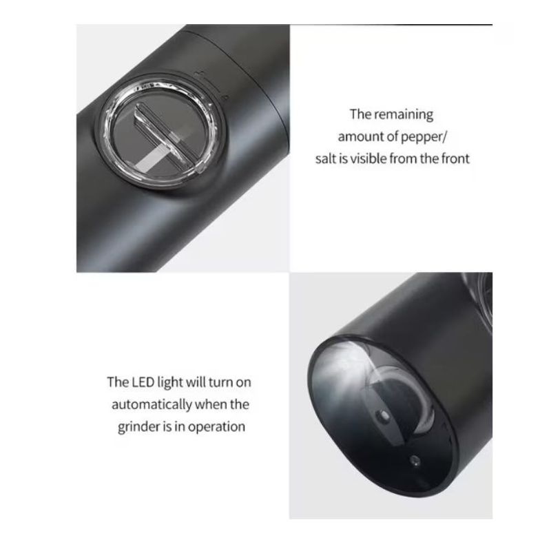 Casa si Gradina - Bucatarie si vesela - Ustensile bucatarie - Rasnite si dozatoare condimente - Set cu 2 Rasnite Electrice pentru Condimente, Incarcare USB, cu Lumina LED, Negru - Infinity.ro