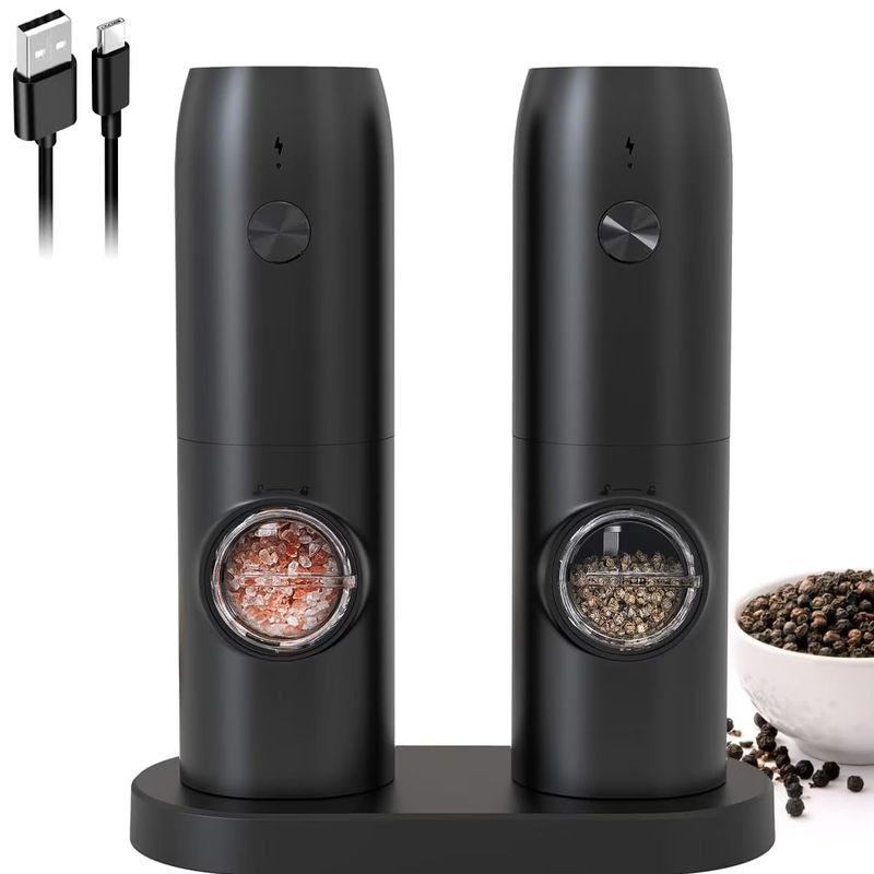 Casa si Gradina - Bucatarie si vesela - Ustensile bucatarie - Rasnite si dozatoare condimente - Set cu 2 Rasnite Electrice pentru Condimente, Incarcare USB, cu Lumina LED, Negru - Infinity.ro