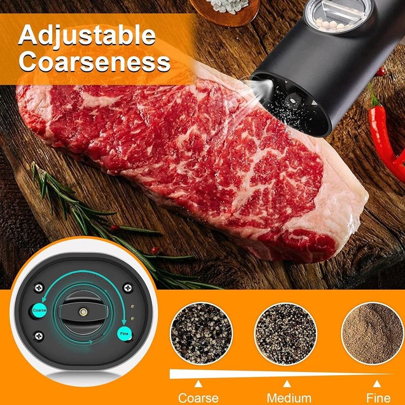 Casa si Gradina - Bucatarie si vesela - Ustensile bucatarie - Rasnite si dozatoare condimente - Set cu 2 Rasnite Electrice pentru Condimente, Incarcare USB, cu Lumina LED, Negru - Infinity.ro