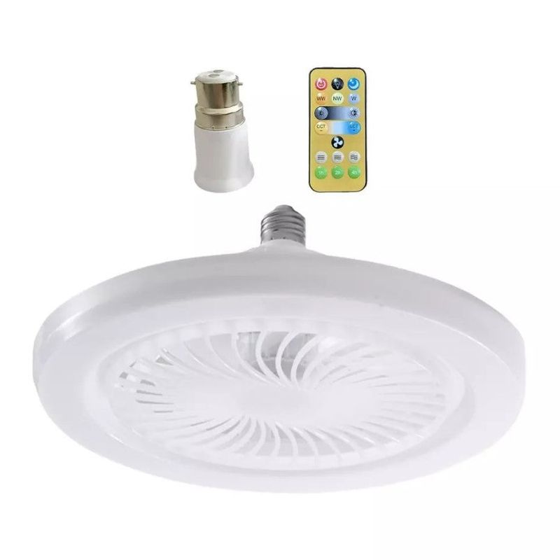 Casa si Gradina - Corpuri si surse de iluminat - Plafoniere, aplice si spoturi - Ventilator de tavan silentios, 30W, 3 viteze, cu soclu E27/B22, lumina si telecomanda, alb-galben - Infinity.ro