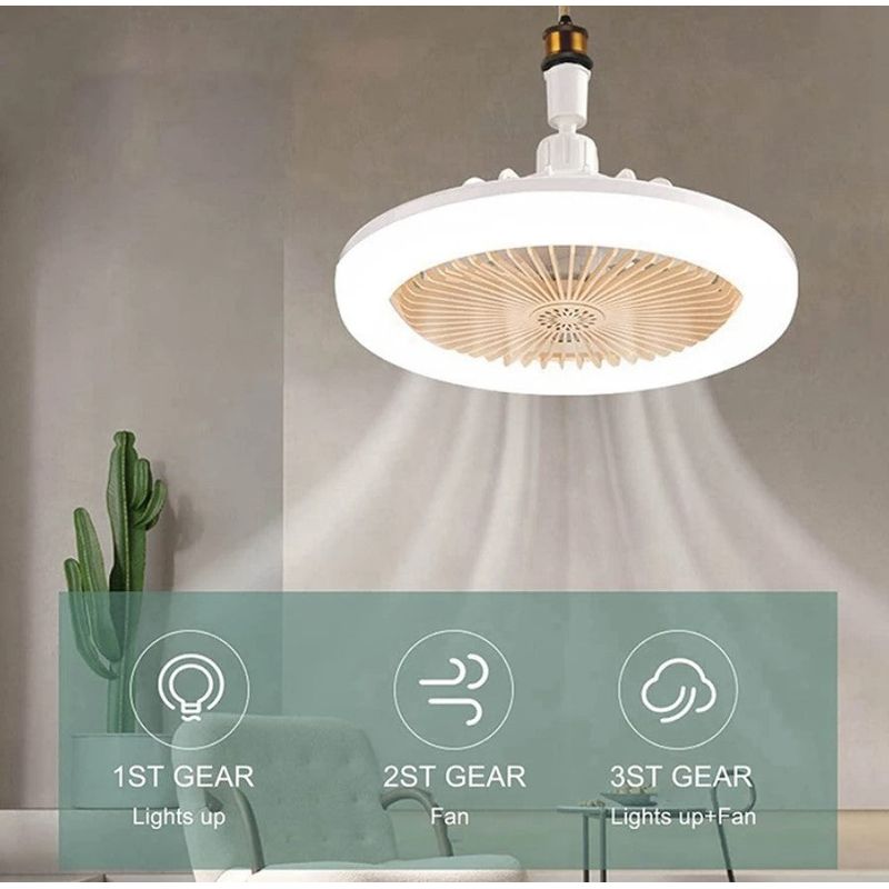 Casa si Gradina - Corpuri si surse de iluminat - Plafoniere, aplice si spoturi - Ventilator de tavan silentios, 30W, 3 viteze, cu soclu E27/B22, lumina si telecomanda, alb-galben - Infinity.ro