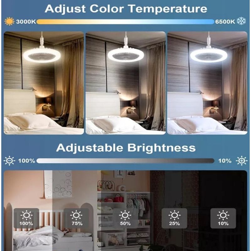 Casa si Gradina - Corpuri si surse de iluminat - Plafoniere, aplice si spoturi - Ventilator de tavan silentios, 30W, 3 viteze, cu soclu E27/B22, lumina si telecomanda, alb-galben - Infinity.ro