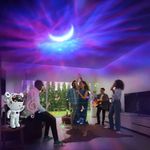 Casa si Gradina - Corpuri si surse de iluminat - Veioze si lampi - Lampi de veghe copii - Proiector bluetooth LED RGB in forma de astronaut cu sunete si lumini, telecomanda, stickere autoadezive, alb - Infinity.ro