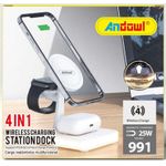 Laptop, Telefoane si Tablete - Telefoane mobile si accesorii - Accesorii Telefoane - Incarcatoare telefoane - Incarcator wireless 4 in 1 Andowl 991, 25W, compatibil cu iPhone, iWatch, Airpod Pro 2 3 - Infinity.ro