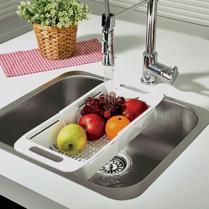 Casa si Gradina - Bucatarie si vesela - Ustensile bucatarie - Site bucatarie, strecuratori si accesorii - Strecuratoare chiuveta extensibila, plastic, dimensiune 32 x 20 cm, culoare alba - Infinity.ro