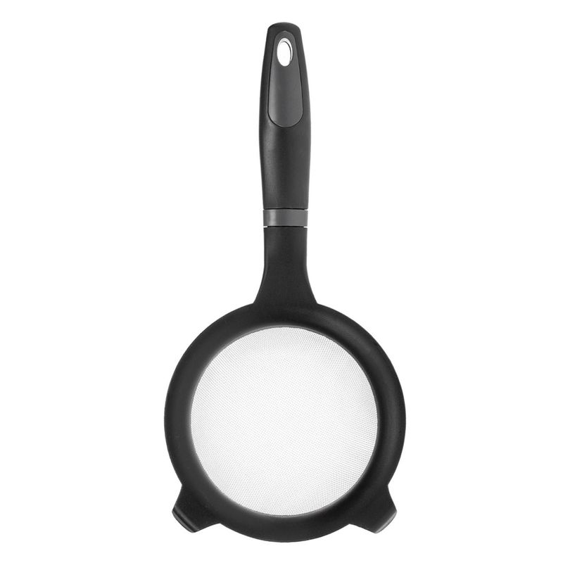 Casa si Gradina - Bucatarie si vesela - Ustensile bucatarie - Site bucatarie, strecuratori si accesorii - Strecuratoare manuala, plastic, negru, dimensiune 11cm, maner 16cm, plasa metalica - Infinity.ro