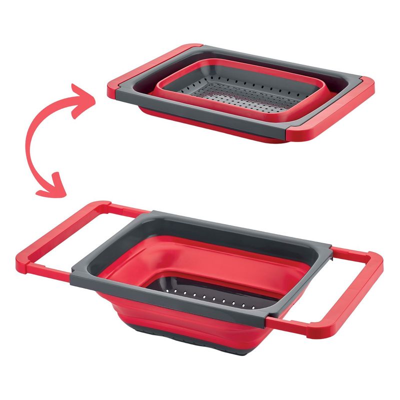 Casa si Gradina - Bucatarie si vesela - Ustensile bucatarie - Site bucatarie, strecuratori si accesorii - Strecuratoare pliabila, fara bpa, maner extensibil, capacitate 5,5l, rosu/gri, 39 x 26 x 11,5cm - Infinity.ro