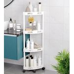 Casa si Gradina - Mobilier - Mobilier baie - Etajere baie - Etajera de colt pentru baie, bucatarie, balcon, cu roti si 4 spatii de depozitare, plastic, 34x25x84cm, alb - Infinity.ro