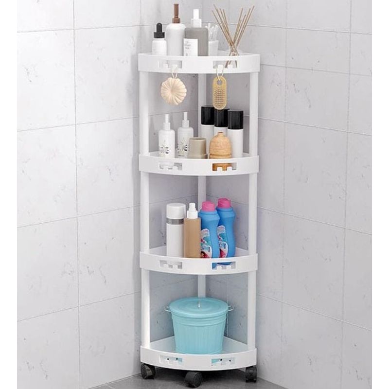 Casa si Gradina - Mobilier - Mobilier baie - Etajere baie - Etajera de colt pentru baie, bucatarie, balcon, cu roti si 4 spatii de depozitare, plastic, 34x25x84cm, alb - Infinity.ro