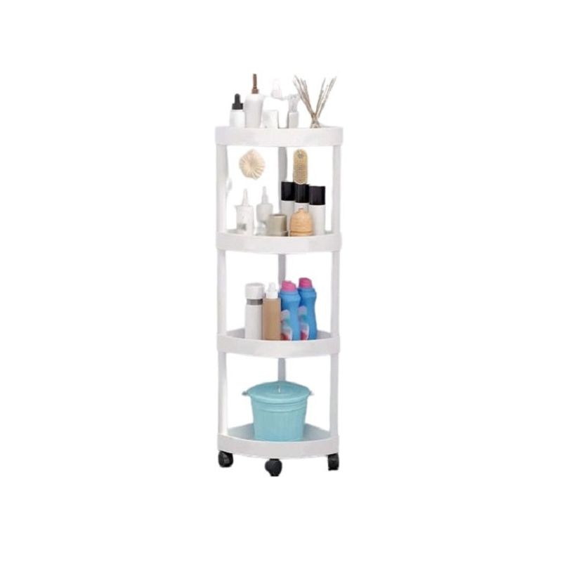 Casa si Gradina - Mobilier - Mobilier baie - Etajere baie - Etajera de colt pentru baie, bucatarie, balcon, cu roti si 4 spatii de depozitare, plastic, 34x25x84cm, alb - Infinity.ro