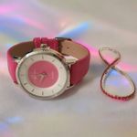 Fashion, accesorii si bijuterii - Femei - Bijuterii femei - Ceasuri femei - Set ceas casual de dama cu bratara inclusa, mecanism quartz, display analog, bratara roz lucios, inchidere catarama - Infinity.ro