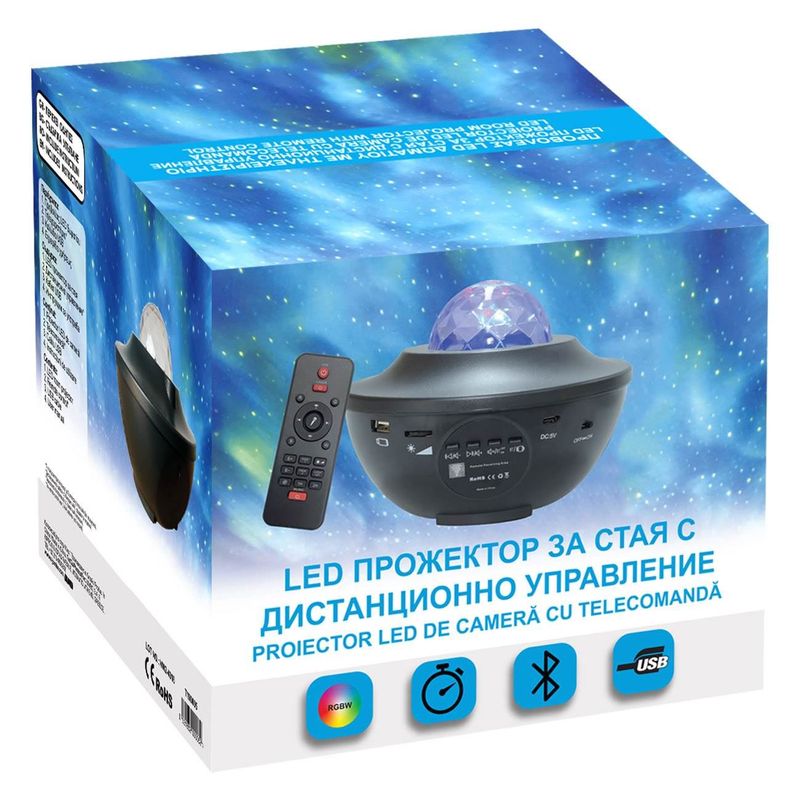 Casa si Gradina - Corpuri si surse de iluminat - Iluminat comercial si industrial - Proiectoare si lampi de lucru - Proiector led camera, model cu telecomanda, functii luminozitate si redare muzica, negru - Infinity.ro