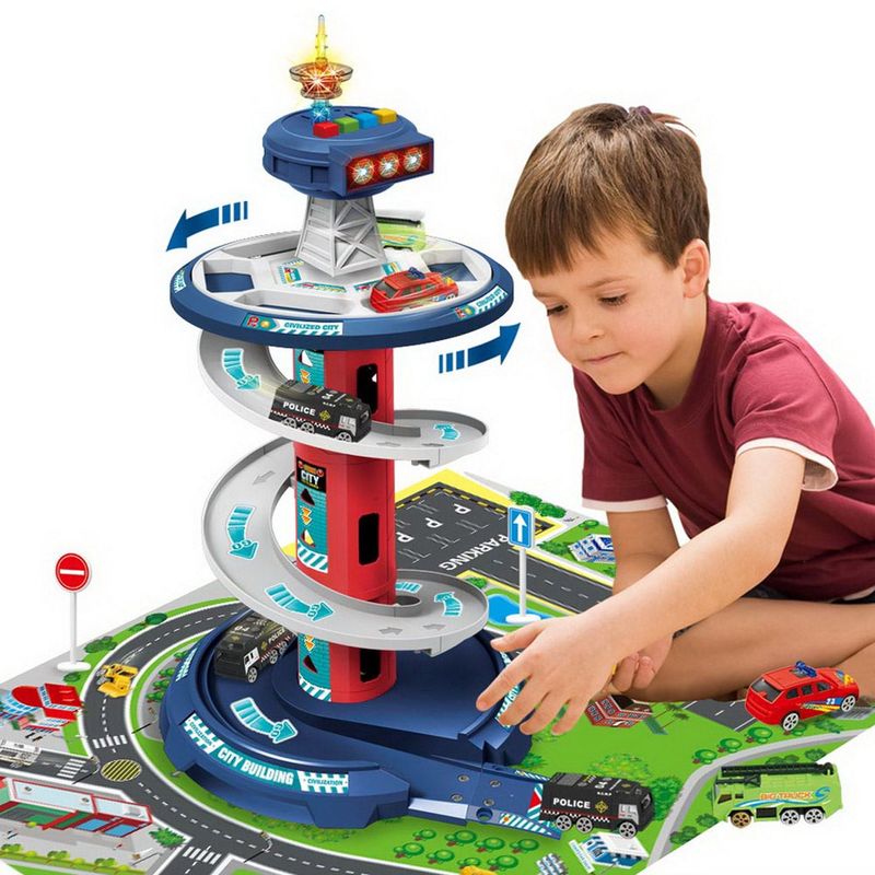 Jucarii, Copii si Bebe - Jucarii si jocuri - Vehicule si jucarii cu telecomanda - Masinute - Garaj auto, pista circulara, turn de control, sunet si lumini, set 26 piese, multicolor - Infinity.ro