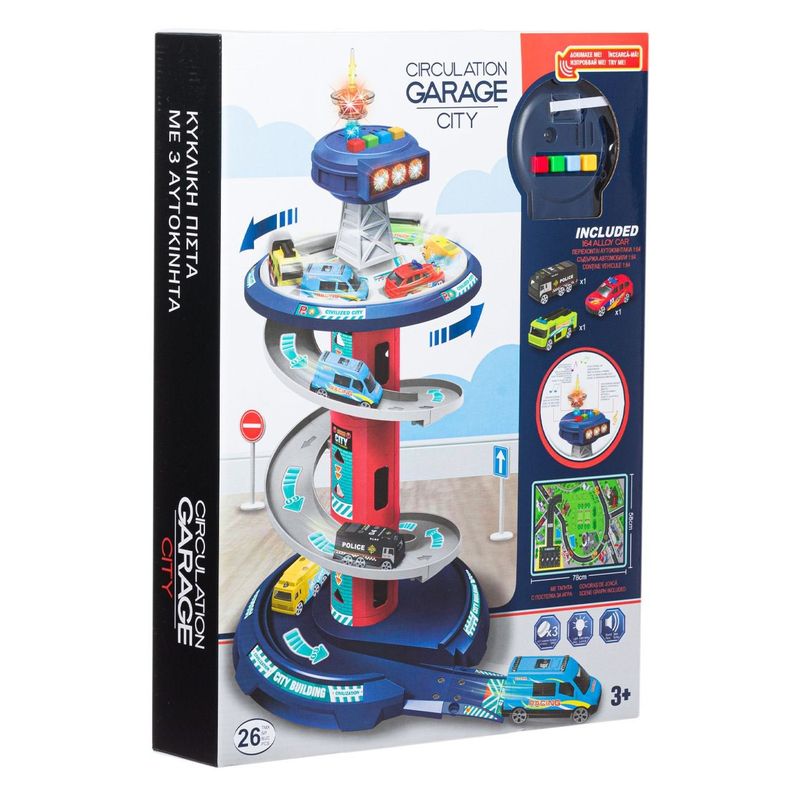 Jucarii, Copii si Bebe - Jucarii si jocuri - Vehicule si jucarii cu telecomanda - Masinute - Garaj auto, pista circulara, turn de control, sunet si lumini, set 26 piese, multicolor - Infinity.ro