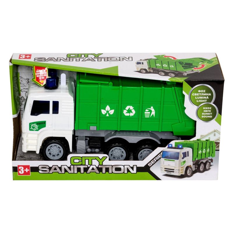 Jucarii, Copii si Bebe - Jucarii si jocuri - Vehicule si jucarii cu telecomanda - Utilaje constructie de jucarie - Camion jucarie reciclare, gunoiere, verde, sunet si lumini, 3 baterii incluse - Infinity.ro