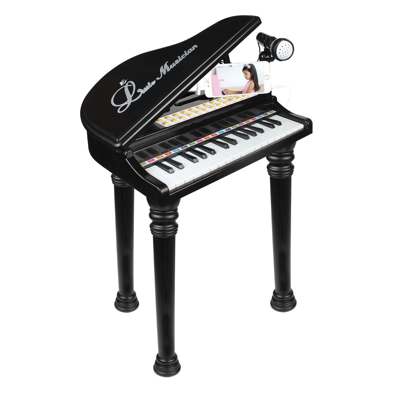 Pian jucarie, dear musician, microfon reglabil, scaun inclus, negru, 46 x 55 x 60cm