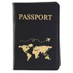 Sport si Outdoor - Articole de voiaj - Accesorii articole de voiaj - Husa pasaport, negru, detalii aurii, 9 x 13.8cm, pu - Infinity.ro