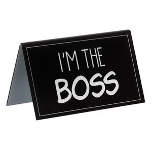 Suport birou plastic, mesaj "i'm the boss", negru, 11.5 x 6 x 7cm