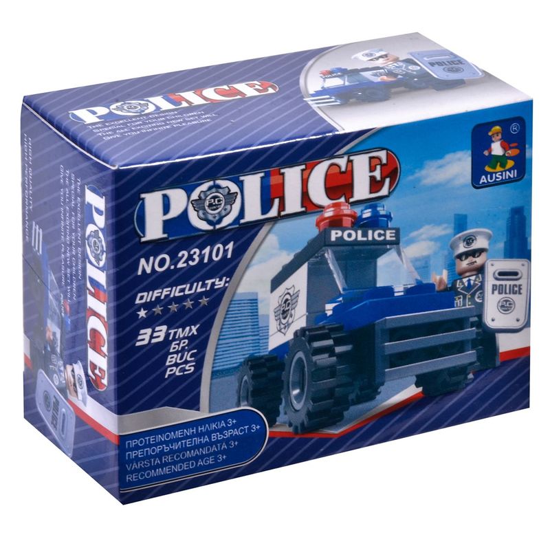 Jucarii, Copii si Bebe - Jucarii si jocuri - Seturi de constructie si cuburi - Seturi de constructie - Set blocuri constructie, vehicul politie, 33 piese, multicolor - Infinity.ro